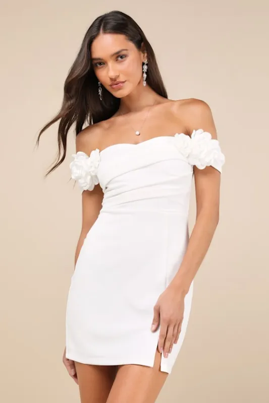Romantic Reputation White 3D Floral Applique Bodycon Mini Dress made by Lulus