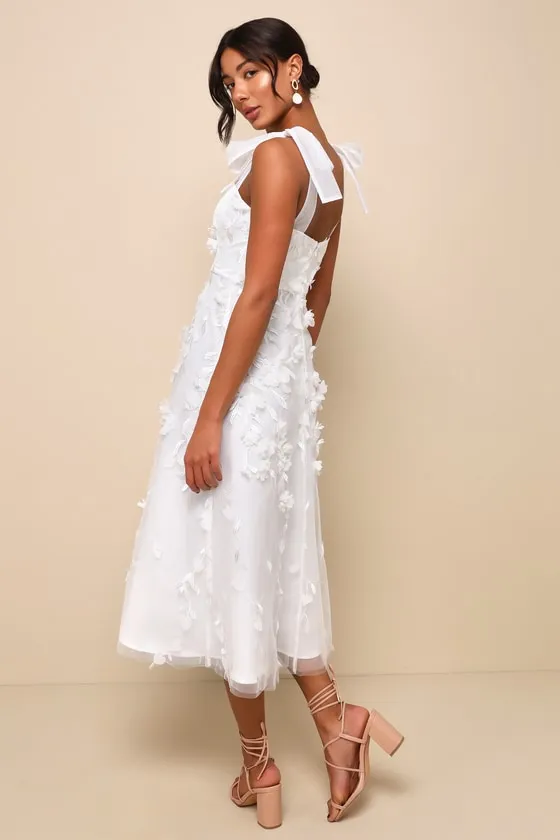 Effortlessly Sweet White Tulle 3D Floral Tie-Strap Midi Dress sold by Lulus product image thumbnail 2