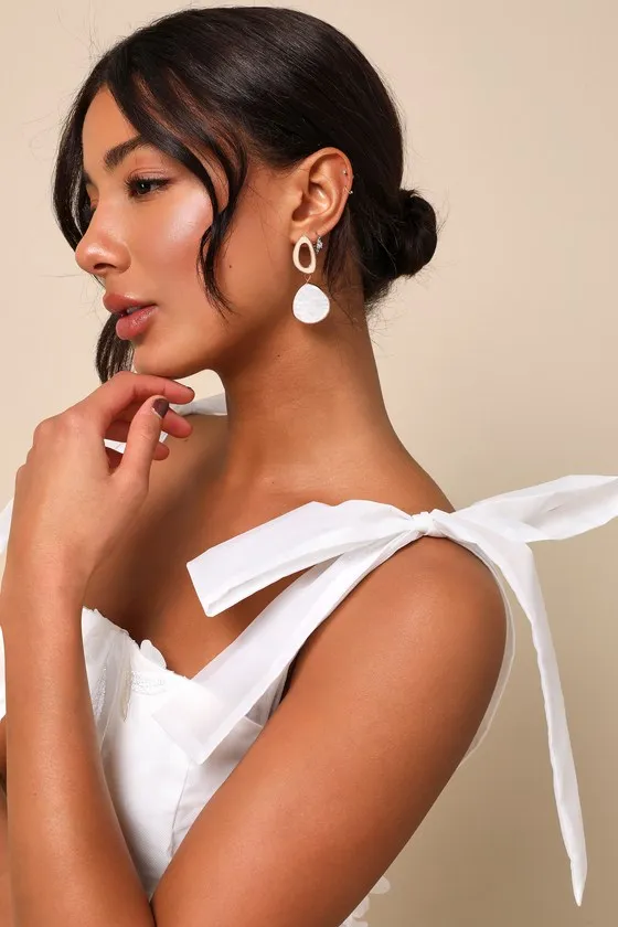 Effortlessly Sweet White Tulle 3D Floral Tie-Strap Midi Dress sold by Lulus product image thumbnail 3