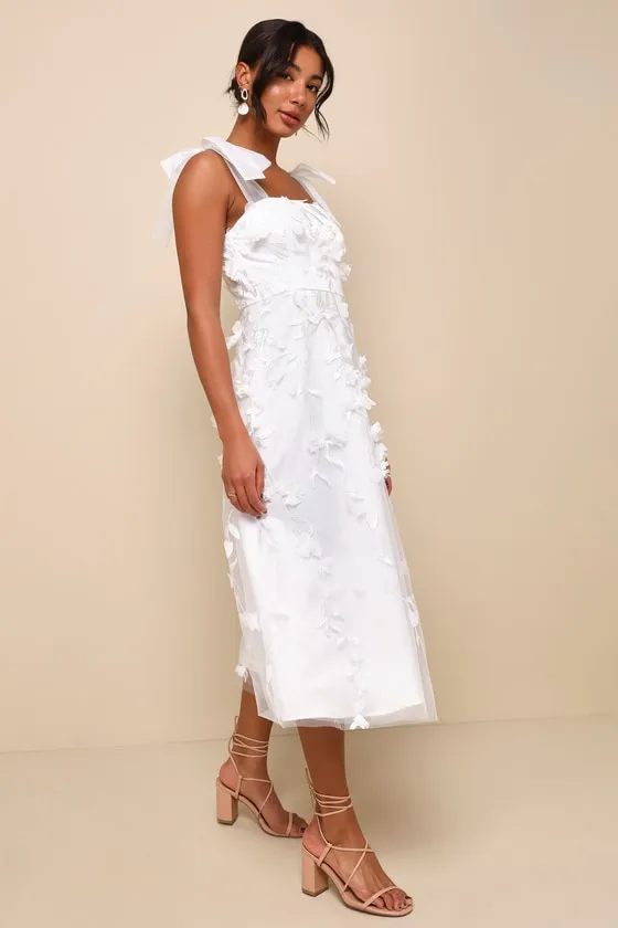 Effortlessly Sweet White Tulle 3D Floral Tie-Strap Midi Dress sold by Lulus product image thumbnail 4