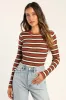 All the Hits Rust Brown and Ivory Striped Sweater sold by Lulus
