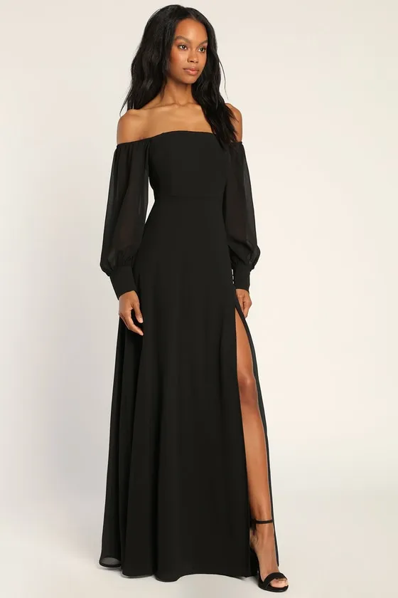 Feel the Romance Black Off-the-Shoulder Maxi Dress sold by Lulus product image thumbnail 3