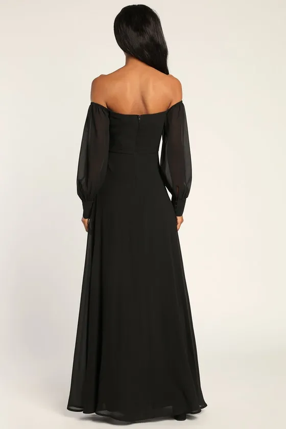 Feel the Romance Black Off-the-Shoulder Maxi Dress sold by Lulus product image thumbnail 4