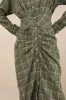 Seasonal Spirit Green Plaid Ruched Long Sleeve Midi Dress sold by Lulus
