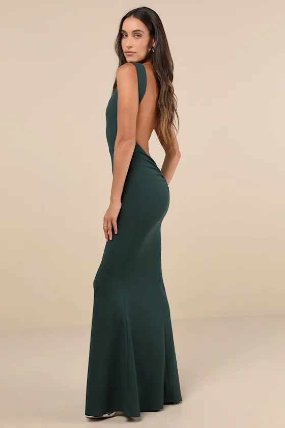 Alluring Temptation Emerald Backless Ruched Mermaid Maxi Dress sold by Lulus product image thumbnail 4