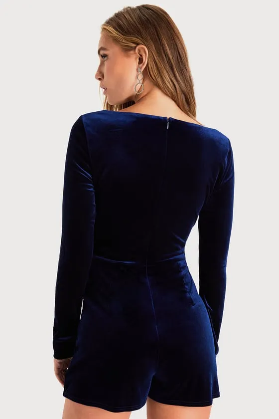 Admirable Aura Navy Blue Velvet Long Sleeve Skort Romper sold by Lulus product image thumbnail 3