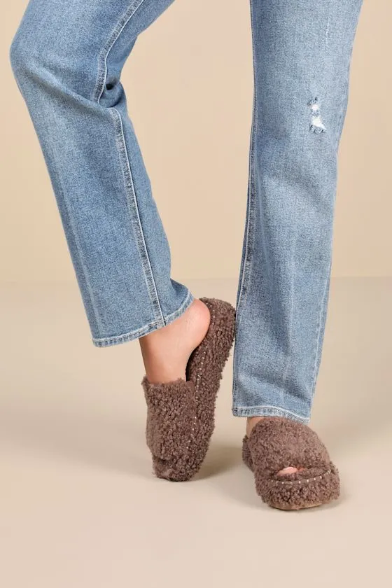 Frost Brown Shearling Slide-On Flatform Sandals sold by Lulus