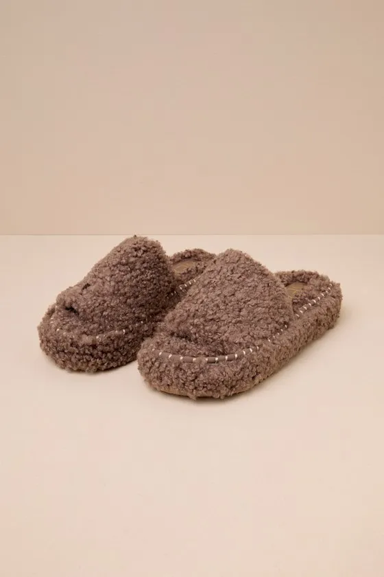 Frost Brown Shearling Slide-On Flatform Sandals sold by Lulus product image thumbnail 2