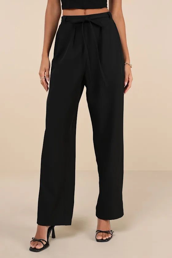 Simply Poised Black Twill Wide-Leg Pants sold by Lulus product image thumbnail 2
