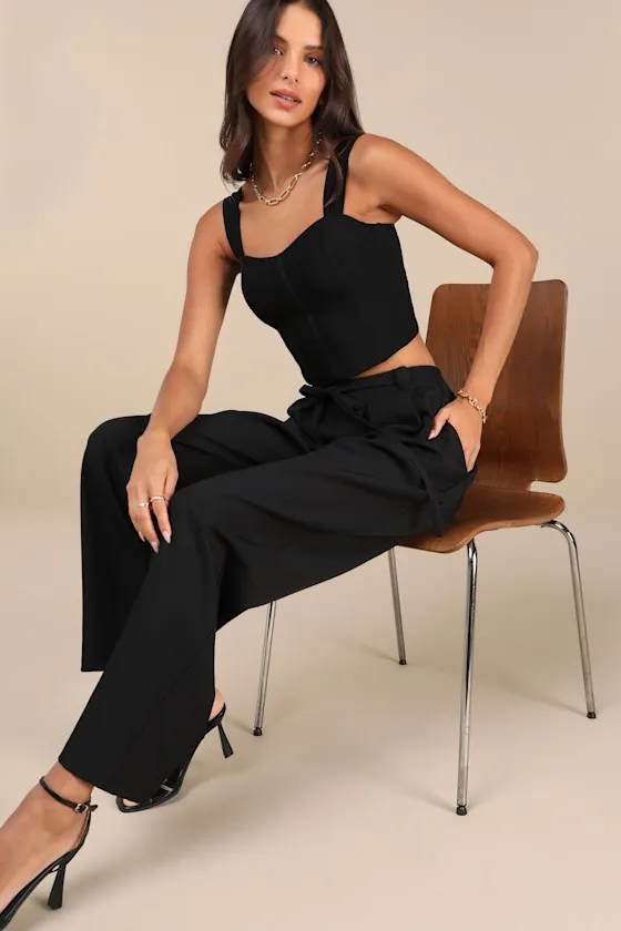 Simply Poised Black Twill Wide-Leg Pants sold by Lulus product image thumbnail 4
