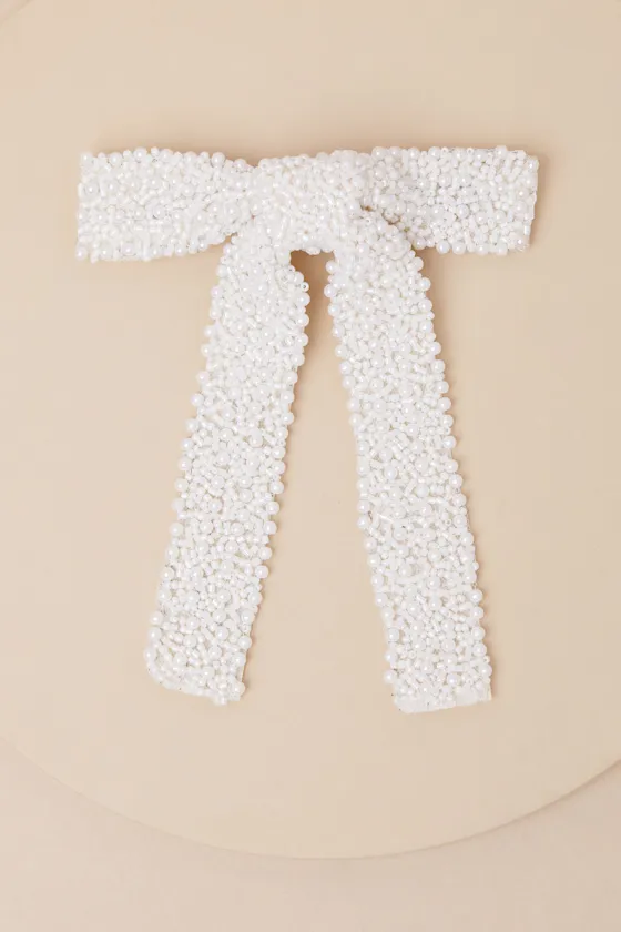 Darling Situation White Beaded Bow Hair Clip sold by Lulus product image thumbnail 2