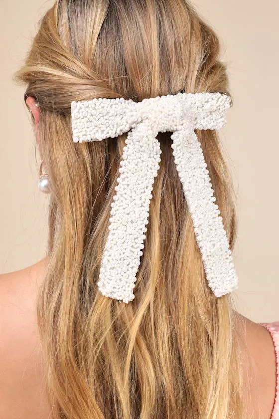 Darling Situation White Beaded Bow Hair Clip sold by Lulus product image thumbnail 3