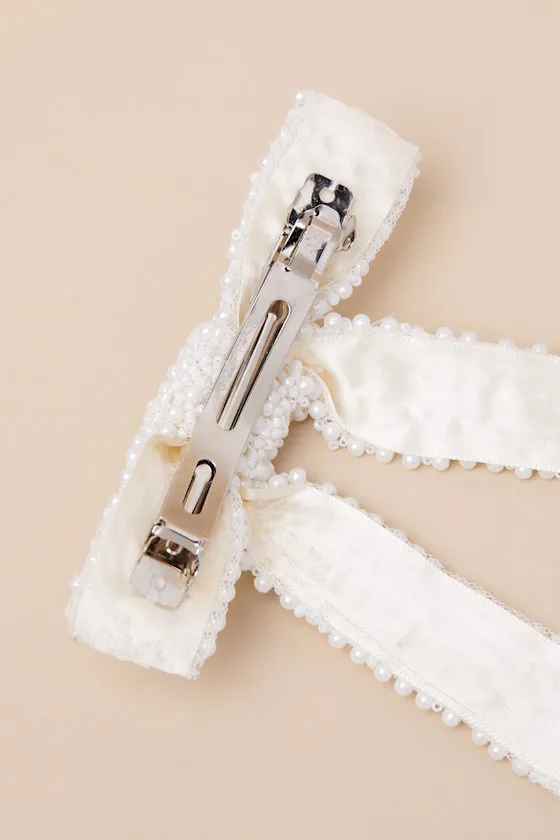 Darling Situation White Beaded Bow Hair Clip sold by Lulus product image thumbnail 4