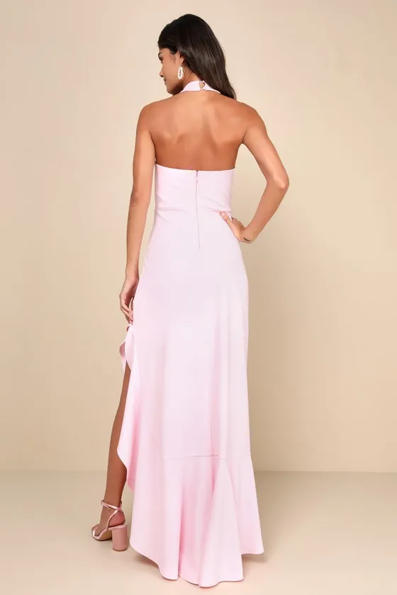 Majestic Perfection Light Pink Ruffled Halter Maxi Dress sold by Lulus product image thumbnail 2