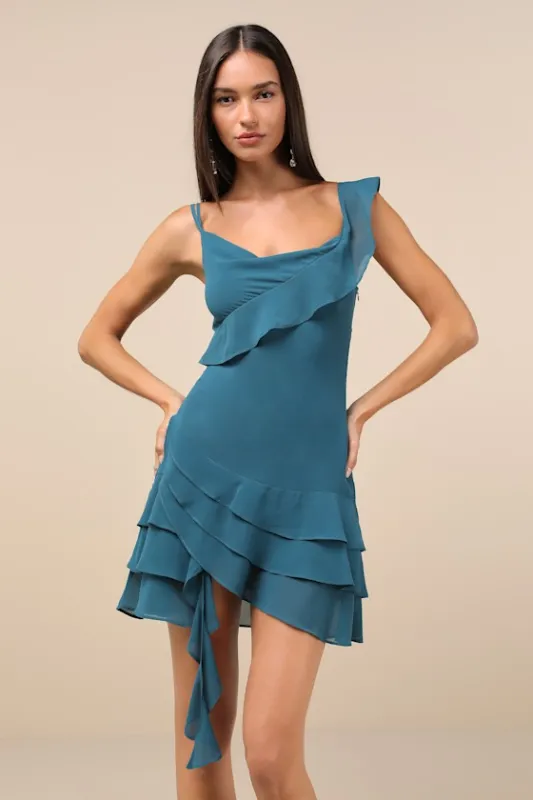 Alluring Presence Teal Blue Ruffled Tiered Mini Dress sold by Lulus