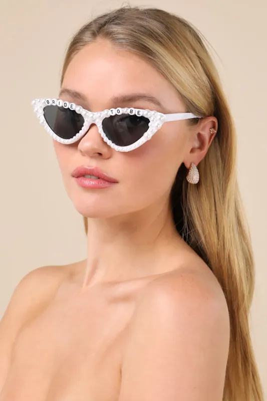 Lovebird Aesthetic White Pearl Cat-Eye Sunglasses made by Lulus