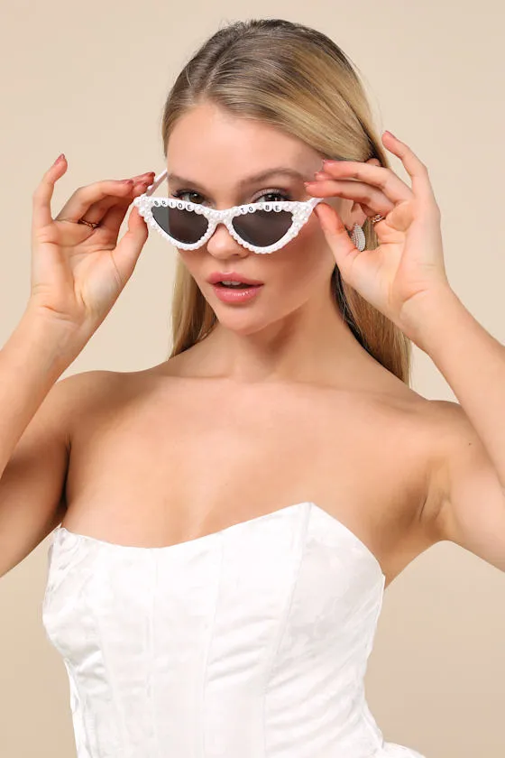 Lovebird Aesthetic White Pearl Cat-Eye Sunglasses sold by Lulus product image thumbnail 3