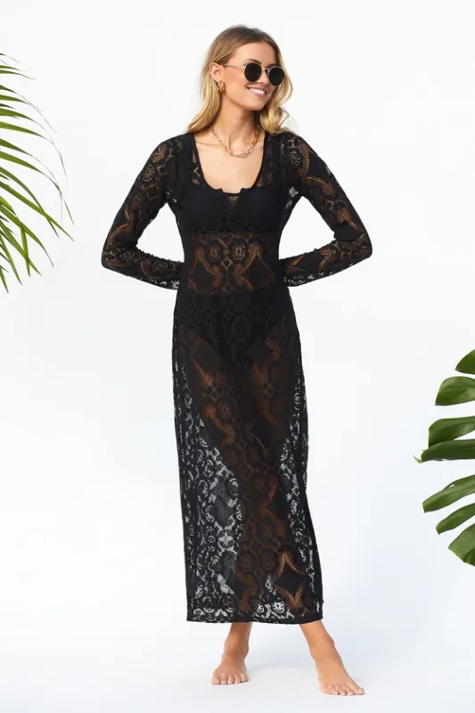 Sunny Sands Black Lace Long Sleeve Swim Cover-Up sold by Lulus