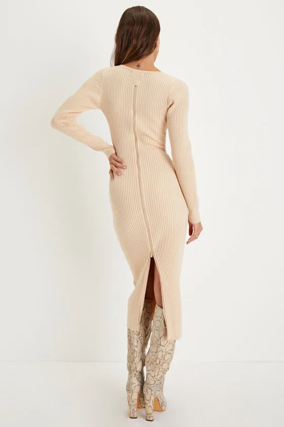 Everyday Beauty Beige Long Sleeve Ribbed Knit Sweater Dress sold by Lulus product image thumbnail 2