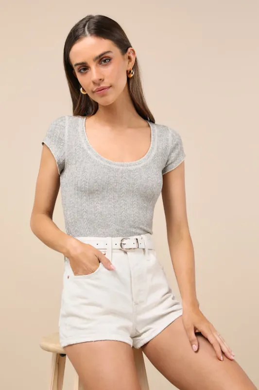Cute Decision Heather Grey Pointelle Knit Short Sleeve Top sold by Lulus