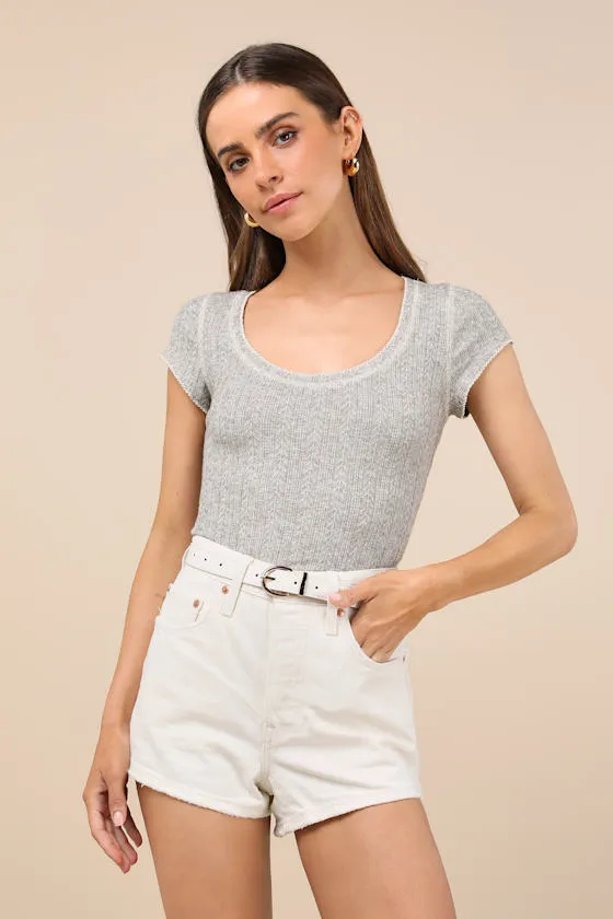 Cute Decision Heather Grey Pointelle Knit Short Sleeve Top sold by Lulus product image thumbnail 2