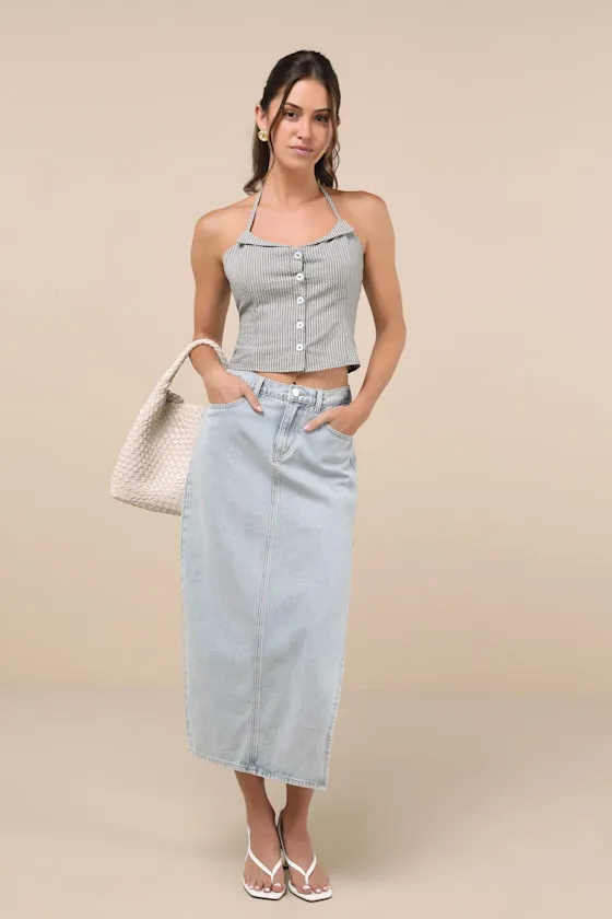 Chic Perception Olive Green Striped Button-Front Halter Top sold by Lulus product image thumbnail 3