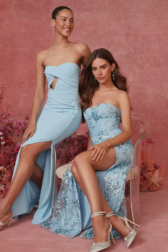 Confident Sensation Blue Sequin Strapless Bustier Maxi Dress sold by Lulus product image thumbnail 2