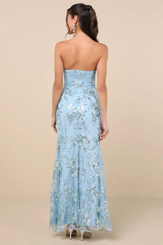 Confident Sensation Blue Sequin Strapless Bustier Maxi Dress sold by Lulus product image thumbnail 3