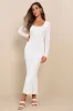 Sunset Moments White Crochet Long Sleeve Trumpet Midi Dress sold by Lulus