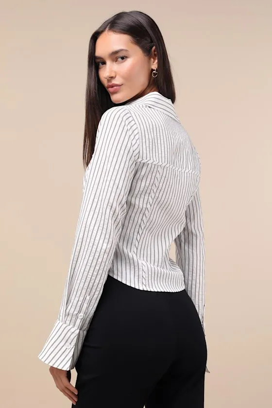 Stylish Choice White and Black Striped Bustier Button-Up Top sold by Lulus product image thumbnail 2