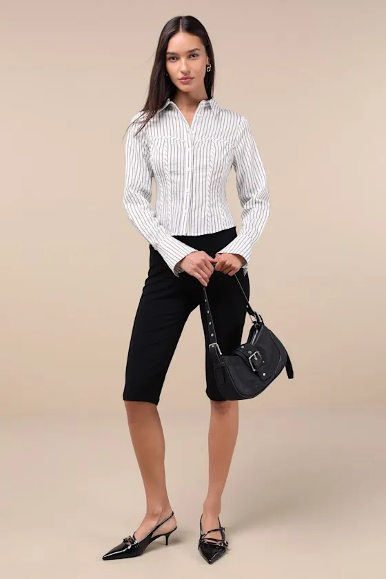 Stylish Choice White and Black Striped Bustier Button-Up Top sold by Lulus product image thumbnail 3