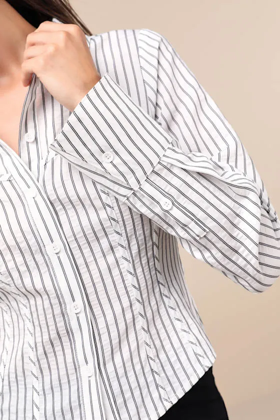 Stylish Choice White and Black Striped Bustier Button-Up Top sold by Lulus product image thumbnail 4