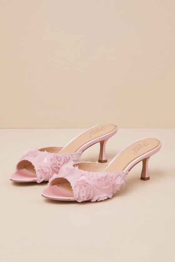 Scarlet Pink Satin Kitten Heel Slide Sandals sold by Lulus