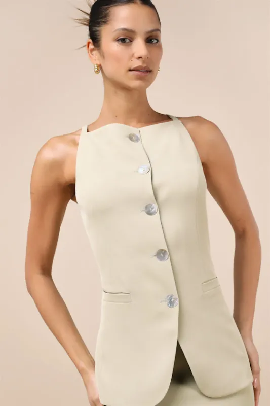 Polished Influence Light Green Button-Front Vest Top sold by Lulus