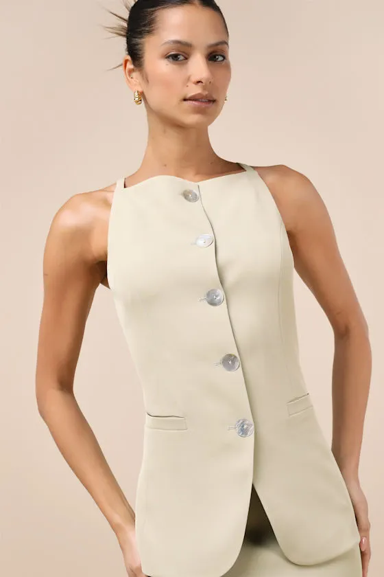 Polished Influence Light Green Button-Front Vest Top sold by Lulus