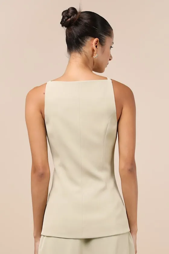 Polished Influence Light Green Button-Front Vest Top sold by Lulus product image thumbnail 2