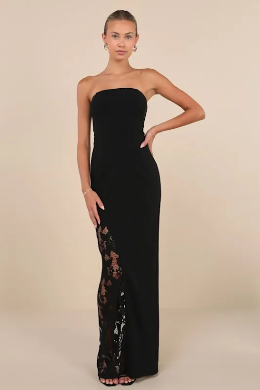 Irresistible Attitude Black Strapless Lace Column Maxi Dress sold by Lulus