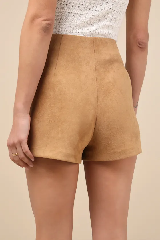 City Delights Light Brown Suede Twist-Front High-Rise Skort sold by Lulus product image thumbnail 3