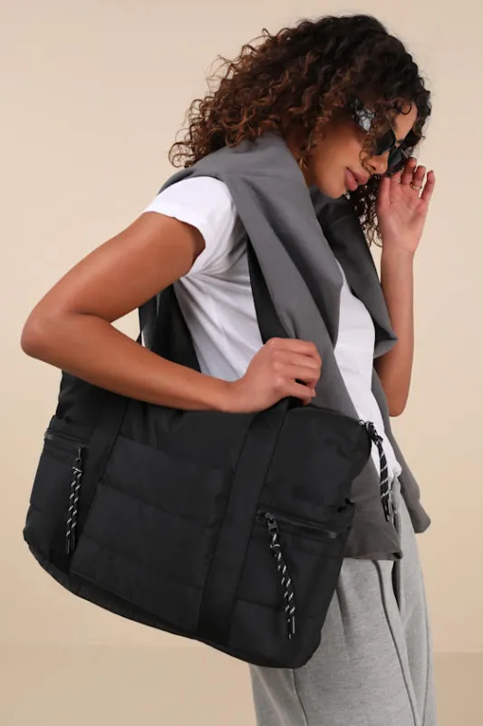 Genet Black Nylon Quilted Weekender Bag sold by Lulus