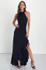 Majestic Perfection Navy Blue Ruffled Halter Maxi Dress sold by Lulus