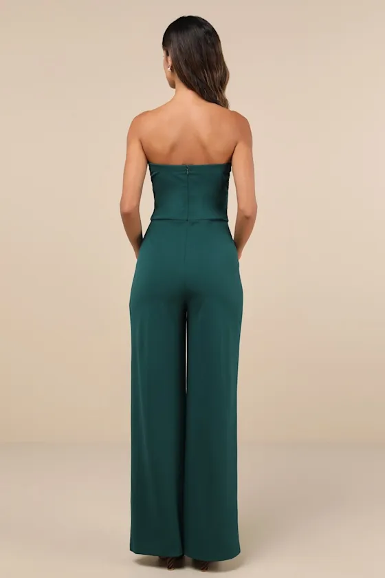 Edith Hunter Green Strapless Wide-Leg Jumpsuit sold by Lulus product image thumbnail 2