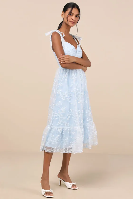 Distinctly Sweet Blue Floral Embroidered Tie-Strap Midi Dress sold by Lulus product image thumbnail 2