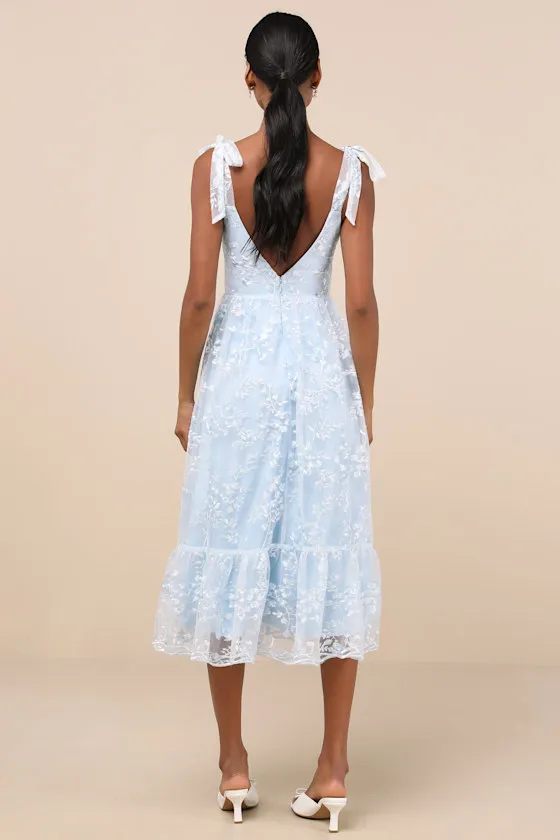 Distinctly Sweet Blue Floral Embroidered Tie-Strap Midi Dress sold by Lulus product image thumbnail 3