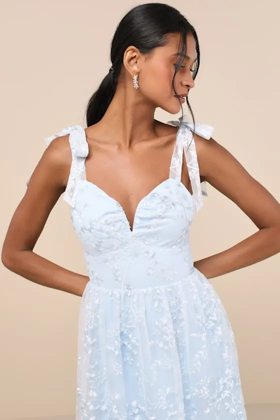 Distinctly Sweet Blue Floral Embroidered Tie-Strap Midi Dress sold by Lulus product image thumbnail 4