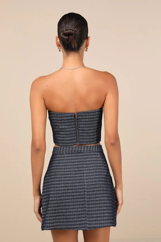 Carefree Fantasy Navy Blue Tweed Strapless Crop Top sold by Lulus product image thumbnail 3