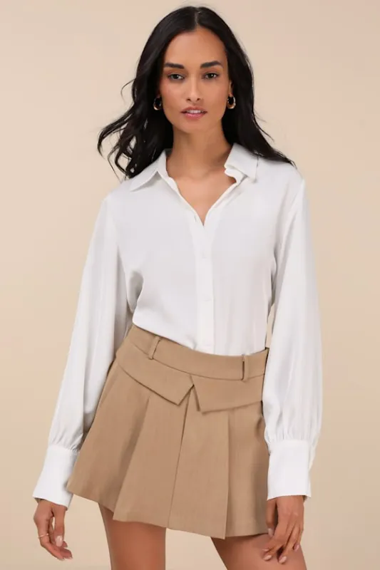 On It Khaki Pleated Mini Skirt sold by Lulus