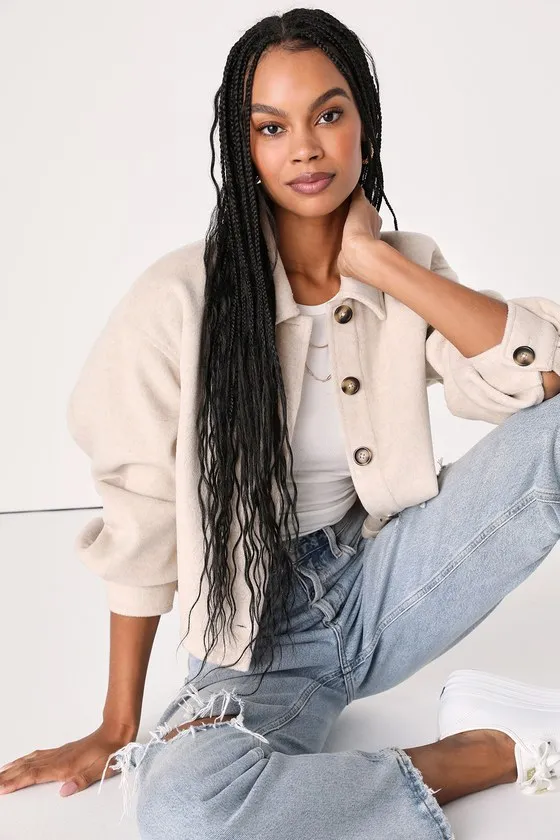 Comfy Essence Beige Cropped Shacket sold by Lulus product image thumbnail 2