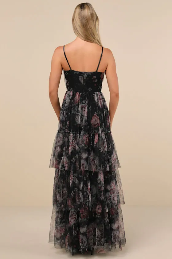 Wonderfully Perfect Black Floral Mesh Tiered Maxi Dress sold by Lulus product image thumbnail 2