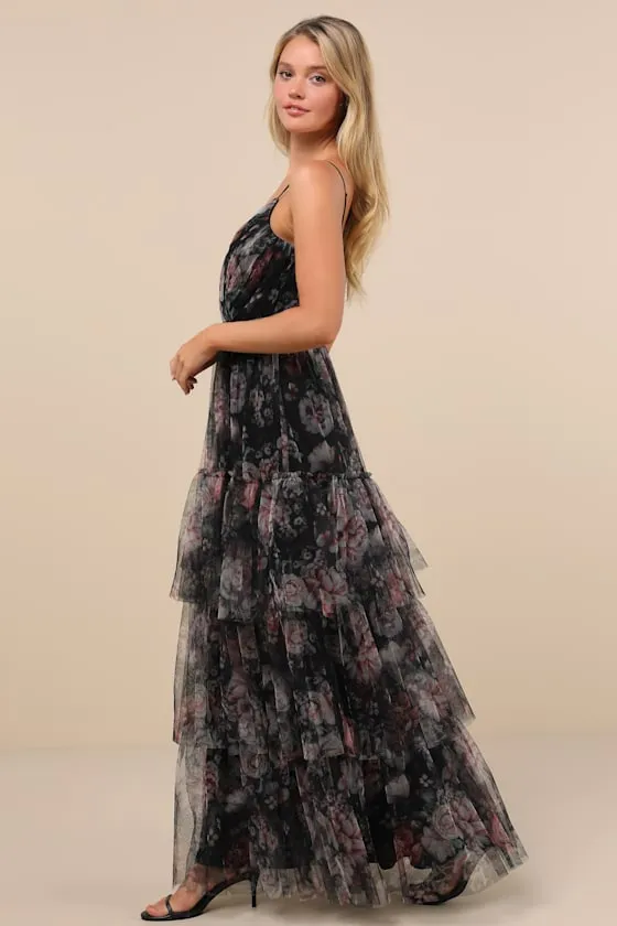 Wonderfully Perfect Black Floral Mesh Tiered Maxi Dress sold by Lulus product image thumbnail 4