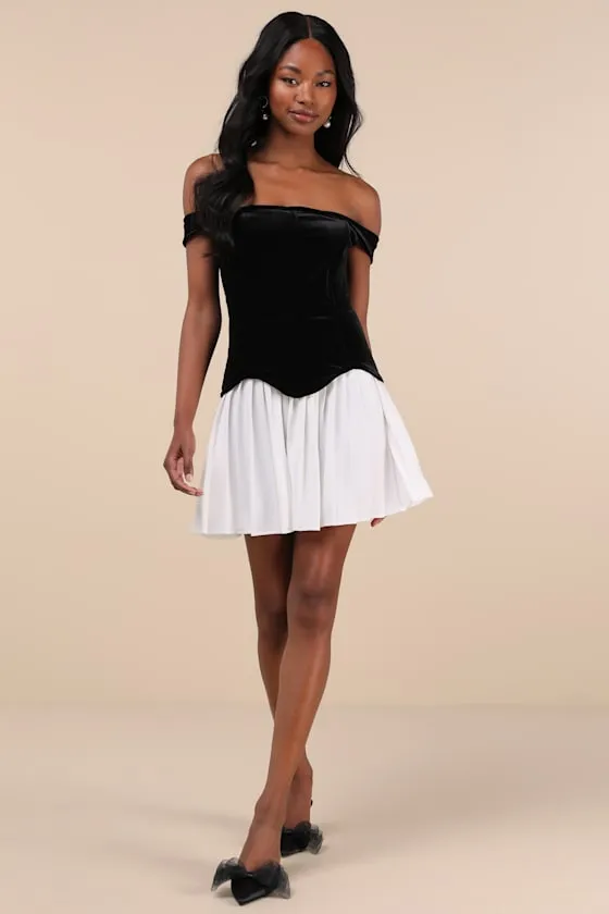 Savannah Black and White Off-the-Shoulder Mini Dress sold by Lulus product image thumbnail 2